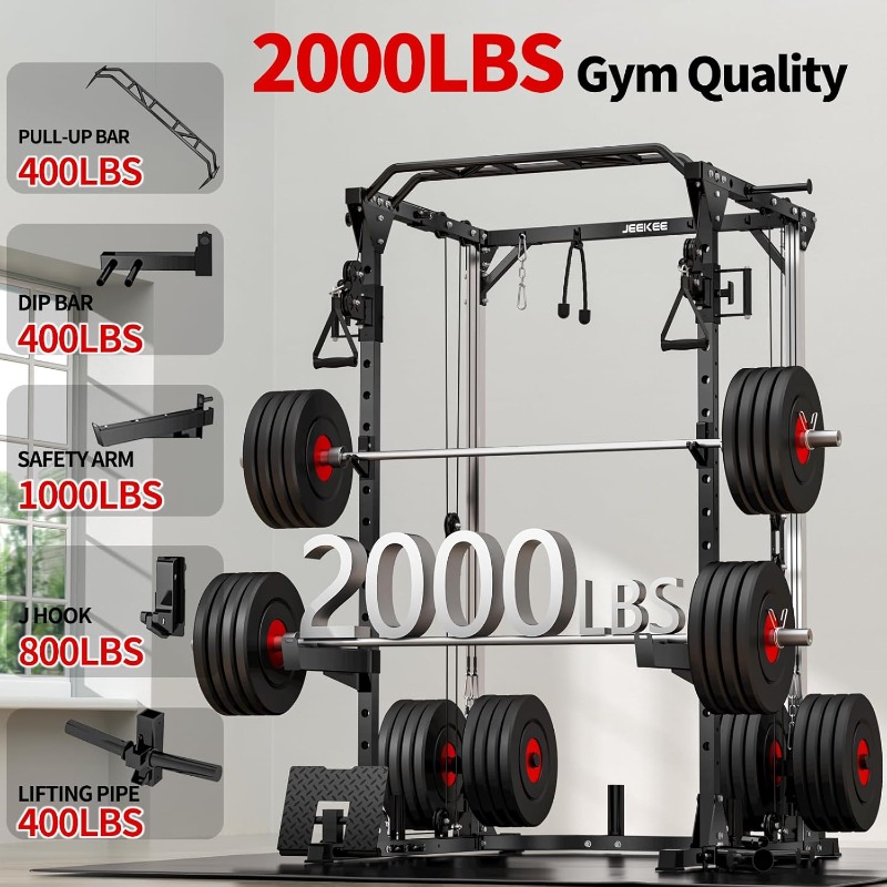 JEEKEE 2000LB Heavy Duty Power - Home Gym Rack With Cables 评论和价格