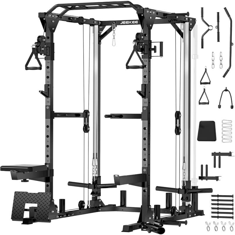 JEEKEE 2000LB Heavy Duty Power - Home Gym Rack With Cables 评论和价格