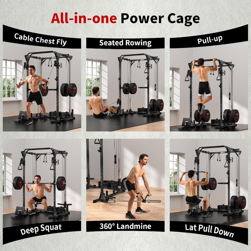 JEEKEE 2000LB Heavy Duty Power - Home Gym Rack With Cables 评论和价格