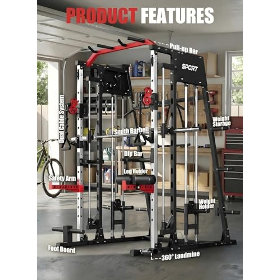 Smith Machine Home Gym All in  - Home Gym Rack With Cables 评论和价格