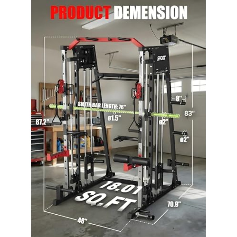 Smith Machine Home Gym All in  - Home Gym Rack With Cables 评论和价格